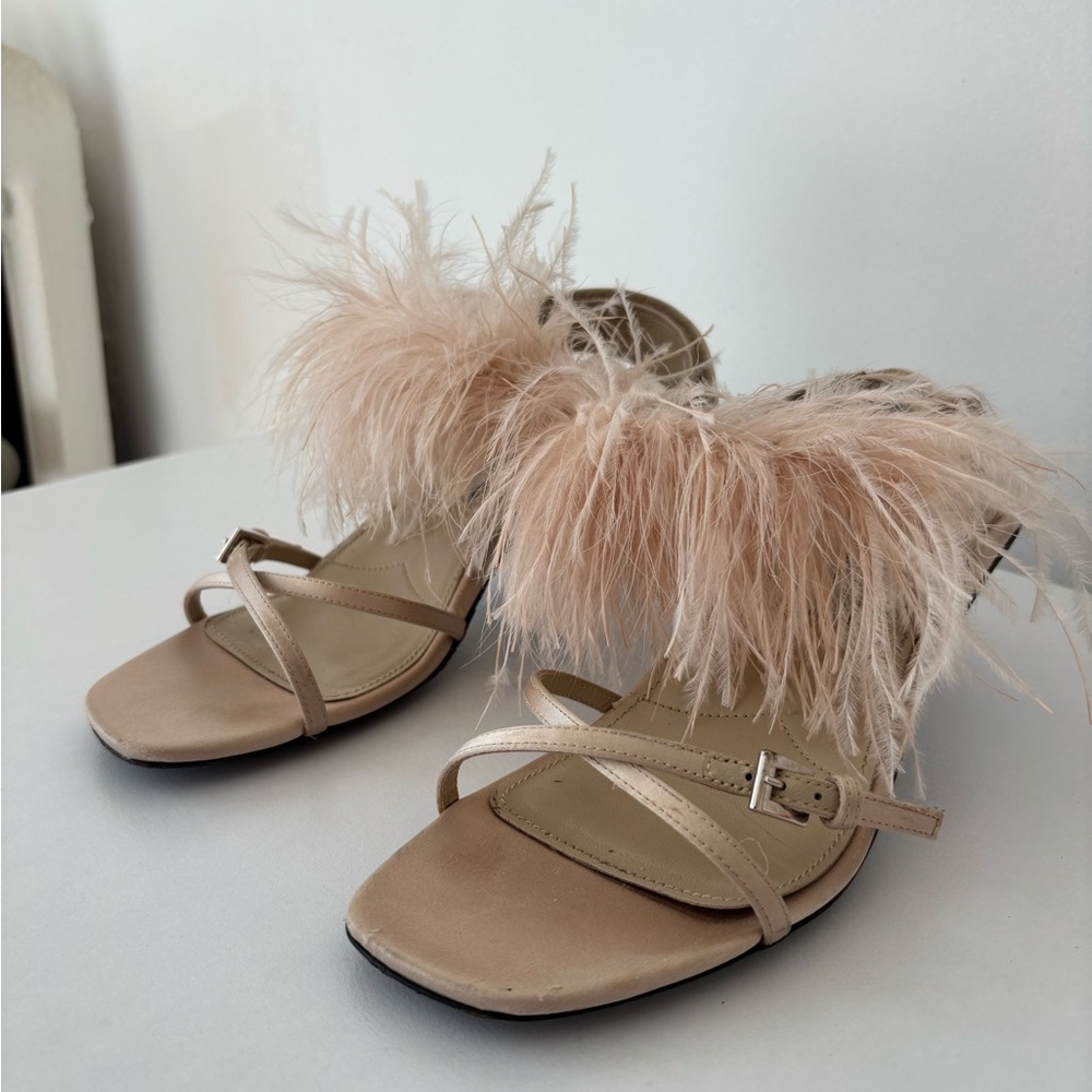 Prada Tan Feathered Heels
